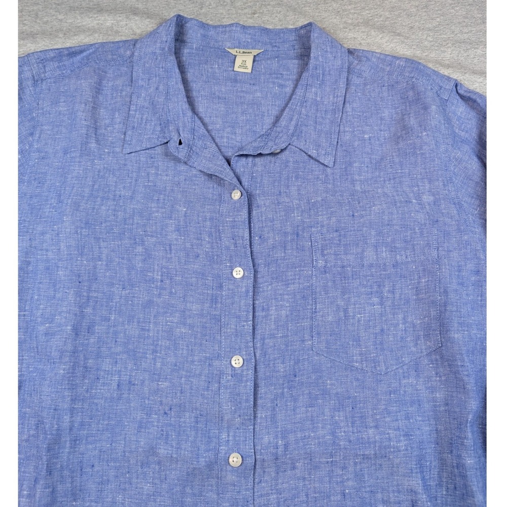 LL Bean Womens 3X Plus Blue 100% Linen Button Down Shirt Long Sleeve 301233 - Picture 2 of 6
